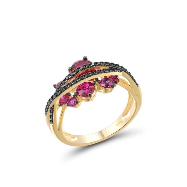 Santuzza 925 Sterling Silver Twist Ring Black Spinel Created Ruby