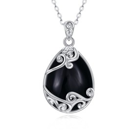 Yafeini 925 Sterling Silver Moonstone Chain Filigree Pendant Necklace Jewellery for Women, Girls, Sterling Silver, Moonstone