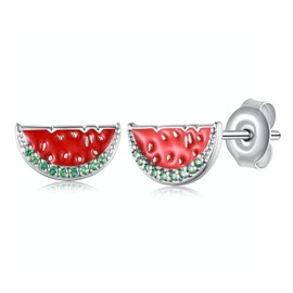 Watermelon Earrings for Women 925 Sterling Silver Watermelon Stud Earrings Summer Fruit Watermelon Jewelry for Women Watermelon Gifts