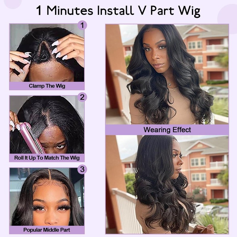Emistar Long Wavy V Part Wig None Lace Front Wigs