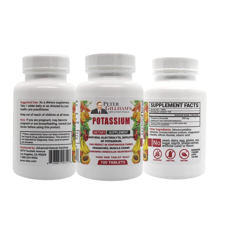 Peter Gillham’s Life Essentials Potassium Gluconate tablets 595mg, 100 Tablets,