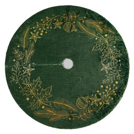 Christmas Tree Skirt Under Christmas Tree Large 120 cm Diameter Round White Plush Christmas Decoration Christmas Tree Blanket Pad with Velcro Fastener Model Green/Yellow Wreath [165]