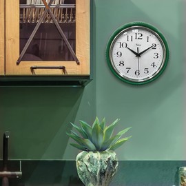 Lily's Home Retro Wall Clock, 9.5 Inch Vintage Design, Silent Non-Ticking Quartz Movement, Battery Operated, Perfect for Kitchen, Living Room, Office, and Indoor Use (Turquoise)