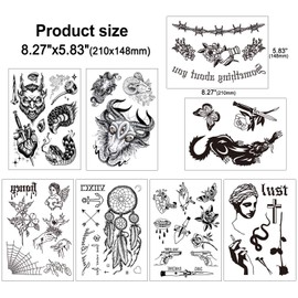 HOWAF 15 Large Sheets Temporary Tattoos for Adults Men Women Flower Butterfly Dragon Lion Wolf Fake Tattoos Scorpion Owl Tiger Arm Tattoos Black Tattoo Stickers for Chest Shoulder Back