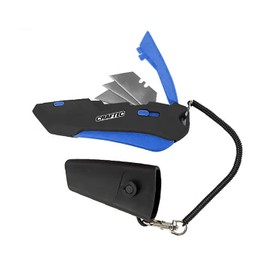 Craftec Retractable Utility Knife Box Cutter with Holster & Lanyard - The Ultimate Tool for Precise Cuts, 3 Blade Settings, Ergonomic Design, Left & Right Hand Friendly, Quick Blade Change CT5 (Blue)