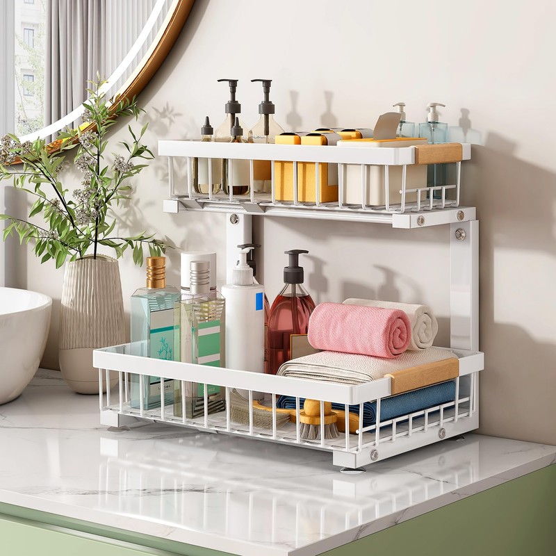 Kitstorack Under Sink Organizer, 2 Tier Under the Sink Storage,
