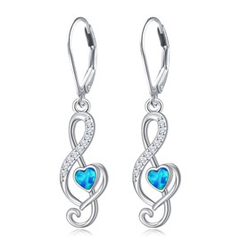 SHAOAN Music Note Opal Dangle Drop Earrings 925 Sterling Silver Leverback Earring Jewelry Gifts for Women Music Lover