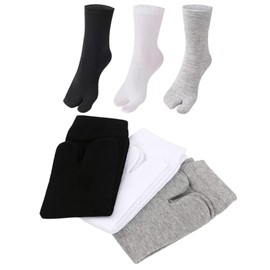 Makoto Nobu 6 Pairs Unisex Flip Flop Socks, Japanese Tabi Flip Flops Split Two Toe Sandal Socks, Elastic Split Toe Socks Breathable Split Toe Socks Non Slip Tabi Socks For Men Women(Black+White+Gray)