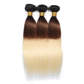 Hxxcoup Sew in Bundles Real Hair Wefts for Sewing Human Hair Bundles Straight 1B4613 Ombre Blonde Double Weft Extensions 14 16 18 Inches with Minimal Smell Minimal Tangle 100 g/pc for Women