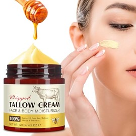 ABOUME Sarga de ternera para la piel, sargo natural y bálsamo de miel, bálsamo de sebo hidratante con miel cruda y cera de abejas, hidratante de sarga de res, hidratación profunda para cara y cuerpo, 4.2 onzas
