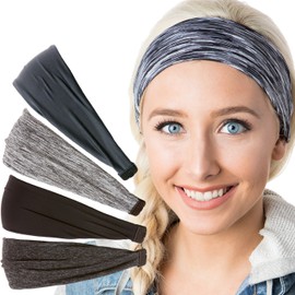 Hipsy Adjustable & Stretchy Xflex Headbands for Women & Girls Multi Packs (5pk Black & Grey Multi Xflex Pack)