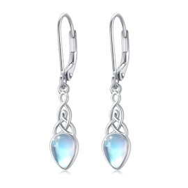 Rainbow Moonstone/Turquoise/Opal Drop Earrings Gemstones Oval Bezel Set 925 Sterling Silver Leverback Hoop Earrings for Women Teen with Jewellery Earrings Gift Box, Silver