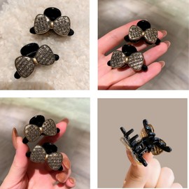 4pcs Rhinestone Mini small Hair Clips, Butterfly Hair Clips for Women, Retro Sophistication Hair Clips Hair Accessories for Women (Black, One Size)