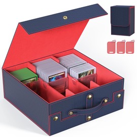 Budding Joy Card Deck Box for MTG with Small Case, 1800+ Commander Trading Card Storage Box with Portable Handle, Magnetic Deck Case Fits for Top Loader TCG, PTCG, Sports, Magic Cards, Blue Red