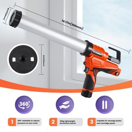 VISHIGH Cordless Caulk Gun with 2 Batteries 12V, 10oz/300ml~20oz/600ml, Anti-drip, Stepless Speed Control, 2-in 1 Portable