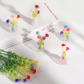 GOOZADA 5 Pack Mini Vase Magnets for Fridge, Mini Glass Vase Magnets,3D Tiny Pot Vases Magnet for Kitchen Refrigerator Locker Office Decoration with Artificial Flowers