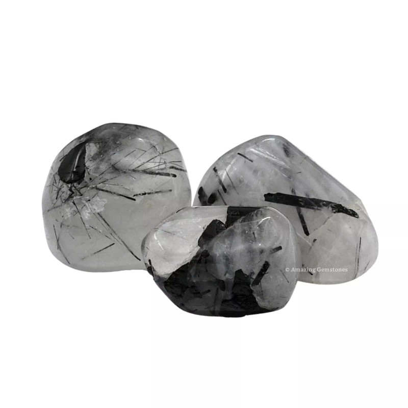 Black Rutilated Quartz Crystal Tumbled Stone Polished Rock DIY Crystal