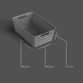 Pack of 4 Storage Baskets 5 L with Handles - BPA-Free - Organiser (30 x 20 x 11 cm / Anthracite) - Baskets for Bathroom Kitchen Bedroom Household Basket