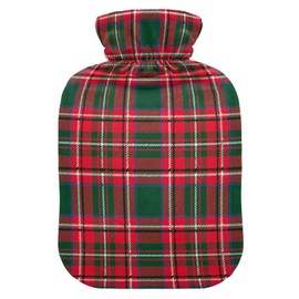 Christmas Red Green Plaid Stripe Hot Water Bottle Premium Rubber Winter Hot Water Bags with Soft Velvet Cover 2 Liter