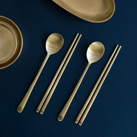 Notdam Bangjja Yugi Organic Spoon Yeonliji 2 Person Red Khaki / 놋담 방짜유기 유기수저 연리지 2인 레드 카키