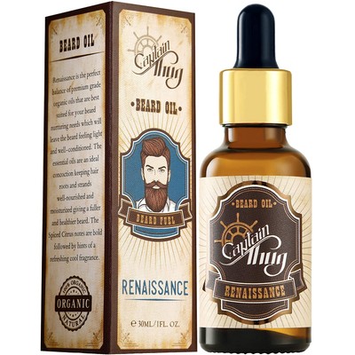 Captain Thug Renaissance Beard Oil Conditioner – Ultra Premium Ayurveda – 8 Essential Oils – Softens, Smooths & Strengthens Beard Growth – Grooming Beard and Mustache Nourishment Treatment – 1 fl. oz.