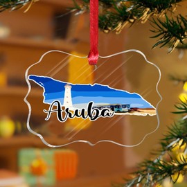 3" Clear Acrylic Christmas Ornaments 2023 Aruba Decorative Christmas Ornaments Bauble Home Decor Contemporary European Famous Architecture Keepsake Transparent Acrylic Disc Stocking Name Tag Holiday