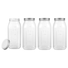 novelinks 4 Pack 64 OZ Plastic Wide Mouth Mason Jars with Airtight Lids - Wide Mouth Half Gallon Large Mason Jar 64 OZ Storage Canning Jar for Kitchen & Household Storage (Silver)