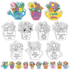 Mother's Day Coloring Craft Kit - 30Pcs Happy Mother’s Day Color Your Own Magnets for Kid Best Mom Ever Blank Flower DIY Coloring Magnets for Fridge Decor Classroom DIY Activity Party Favor