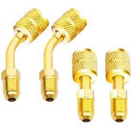 Greluma R410A Adaptor 5/16 Inch SAE Female to 1/4 Inch SAE Male Flare for Air Conditioning HVAC, 2 Straight Adapters + 2 Angled Adapters