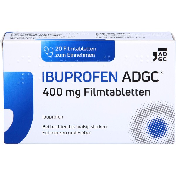Zentiva Ibuprofen ADGC 400 mg Filmtabletten bei Schmerzen oder Fieber, 20 St. Tabletten