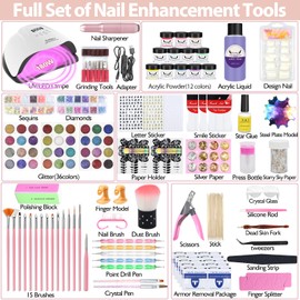 Milai Acrylic Nail Set, Acrylic Nail Set with 72 W UV Nail Lamp & Nail Cutter, 30 ml Liquid, Acrylic Powder Nails Set, 12 Colours, Acrylic Powder, Nail Brushes, Nail Design, Nail Art for DIY Nail Art