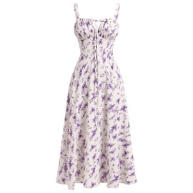 Women's Floral Corset Dress Formal Cocktail Dresses Going Out Casual Sundress Split Thigh Spaghetti Strap Vintage Dress Purple Flower