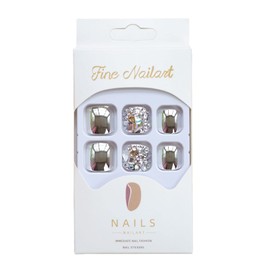 MISUD Chrome Press on Toenails Glossy Fake Toenails Glue on Toenails Flash Acrylic Toe Fake Nails Luxury 3D Rhinestone Stick on False Toenails with Design Full Cover Press-on ToeNails for Women 24pcs