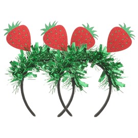 2pcs Strawberry Headband Glitter Tinsel Spring Fruit Headband Party Hair Hoop Decorative Boppers Hair Accessories for Valentines Easter Festive Costume Party