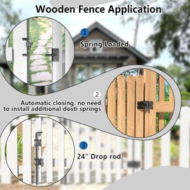 SANKEYTEW Self Closing Fence Gate Hinges, Latch, 24.02" Drop Rod - Easy to Install, Black Plastic Spraying - Extra-Thick Rod for Wood, Vinyl, Garden, Fence Gates - Safe, Secure, Sturdy, Durable(ZTWJ)