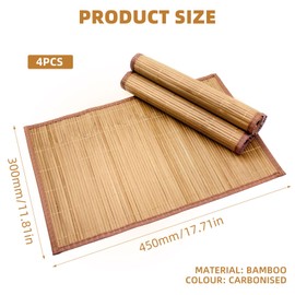 Piuluvor® Set of 4 Bamboo Placemats, 45 × 30 cm Bamboo Placemats, Heat Resistant Place Mats, Washable, Roll-Up for Kitchen Dining Table