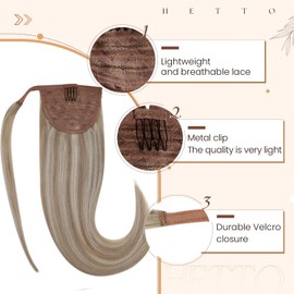 Hetto Ponytail Extensions Human Hair Blonde Wrap Around Ponytail Hair Extensions #17 Dirty Blonde highlight #23 Honey Blonde Clip in Ponytail Human Hair 16 Inch 80g