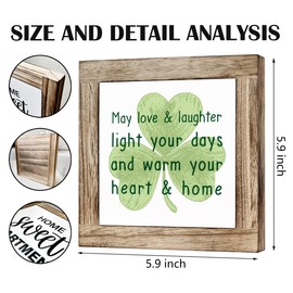 ST Patrick's Day Decor, Wooden Box Signs for Home Decor, Inspirational Wood Sign Plaque, Table Decorations for Home Living Room Bedroom, May Love & Laughter Light Your Days and Warm Your Heart & Home