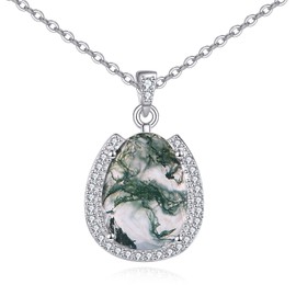 Moss Agate Necklace 925 Sterling Silver Moss Agate Cubic Zircon Jewellery Pendants Necklaces Gifts for Women