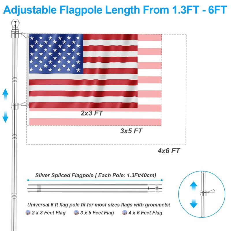6 FT Metal Flag Pole Kit for Outside House w/