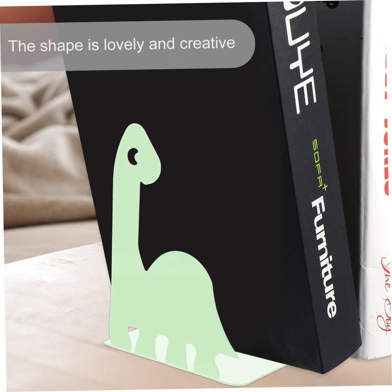 STOBOK Dinosaur Metal Bookends - Children's Bookshelf Table Top Shelf
