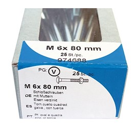 HSI Carriage Bolts with Nuts Galvanised Pack of 25) M6x80 mm DIN603 ISO 8677 – 974688