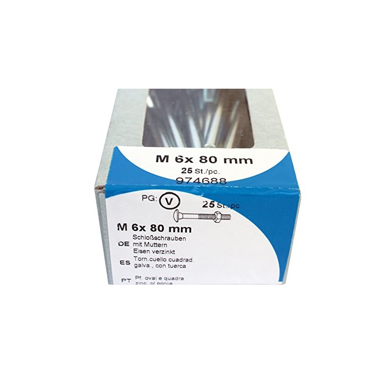 HSI Carriage Bolts with Nuts Galvanised Pack of 25) M6x80