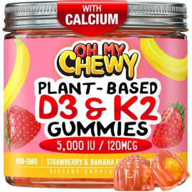 OH MY CHEWY Center-Filled Vitamin D3 K2 & Calcium Gummies - Supplement for Healthy Teeth, Bone & Energy - 5000 IU D3, 120 mcg K2(MK-7), 120 mg CA - Vegan & Non-GMO - 120 Count