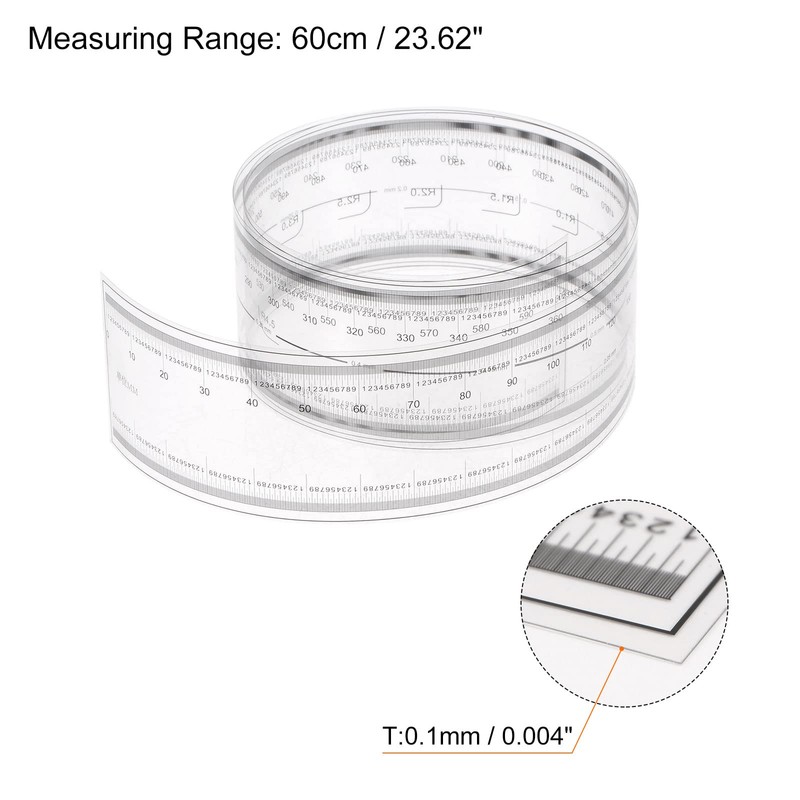 sourcing map Pack of 2 Flexible Films Ruler 60 cm