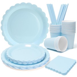 UVTQSSP 125PCS Party Plates, Blue Scalloped Paper Plates and Napkins Set with Cups Straws Party Supplies for Birthday Wedding Bridal Shower Baby Shower, Serve for 25 Guests, Blue