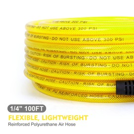 FYPower Air Compressor Hose 1/4 Inch x 100 Feet Reinforced Polyurethane (PU) Air Hose with Fittings, Bend Restrictors, 1/4" Industrial Quick Coupler and Plug Kit, Yellow