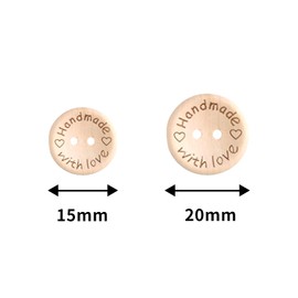 60PCS Wooden Buttons,Handmade with Love Buttons,2 Sizes Natural Wooden Round Shape Button with 2 Holes,Baby Buttons for Baby Cardigans Crafts Knitting Kids DIY Sewing Decor(15mm,20mm)