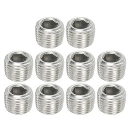 PATIKIL 1/8N PT Female Pipe Plug Internal Hex Thread Socket 10pcs Solid Stainless Steel Pipe Plug Fitting Set Hex Counter Sink Pipe Plug for Pipe Air Tank Silver