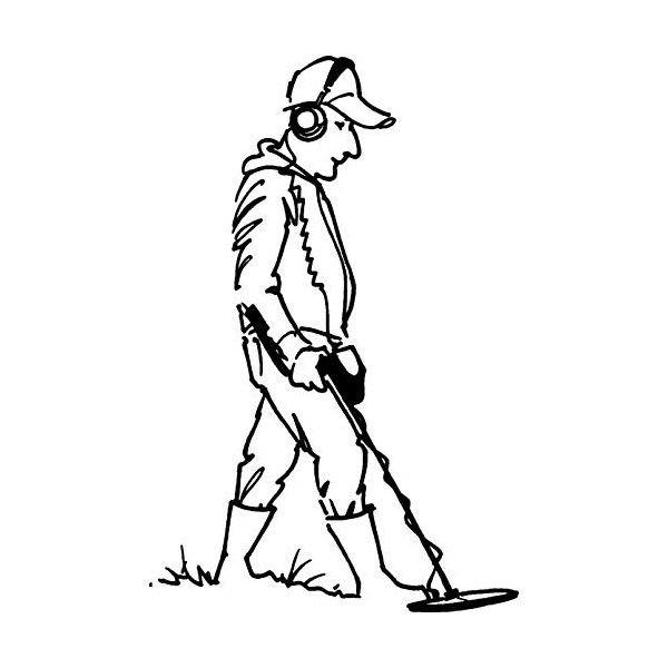 'Metal Detector Man' Rubber Stamp - Unmounted Design for Crafting
